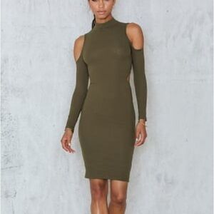 💜 Olive Cold Shoulder Long Sleeve Bodycon Dress